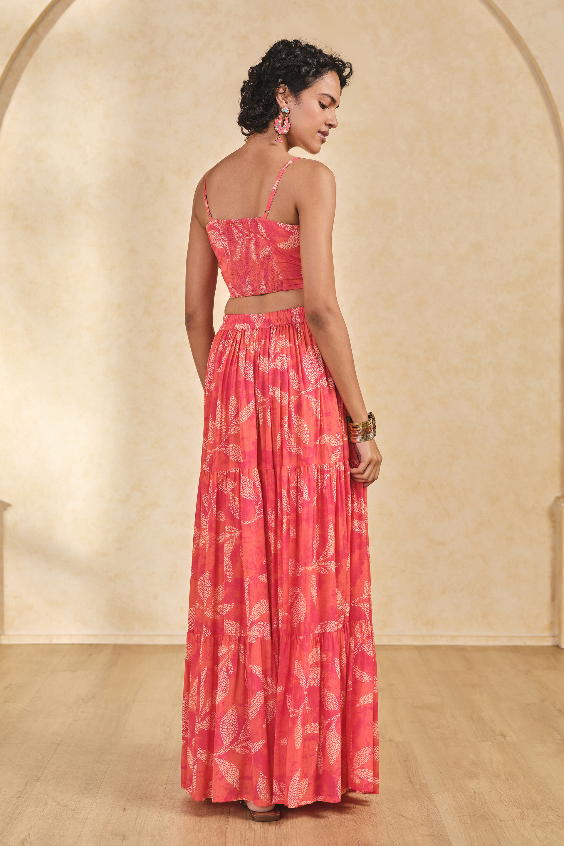 Leafy Print Skirt Set, Coral, image 11